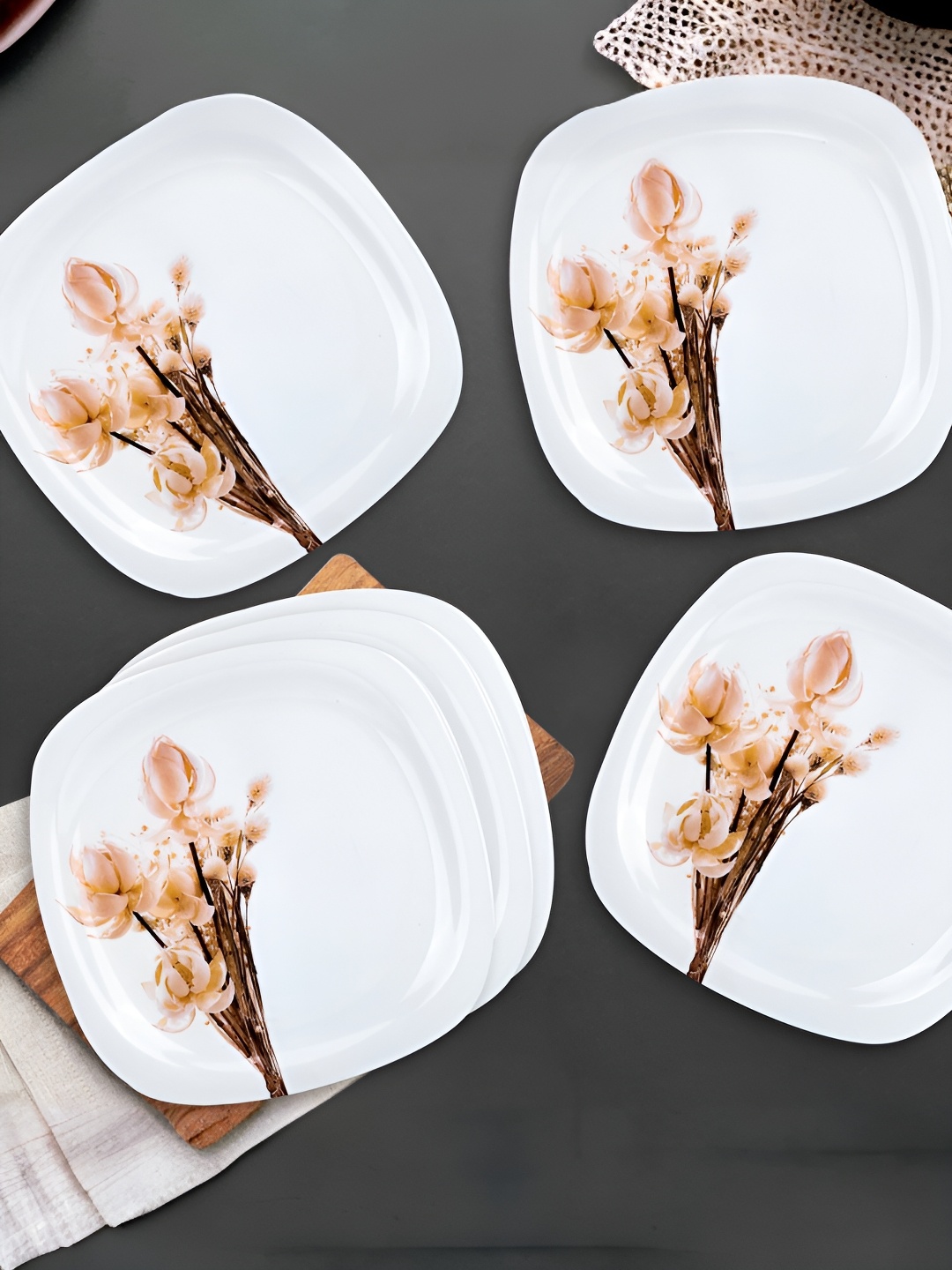

USHA SHRIRAM White & Brown 6 Pieces Melamine Glossy Plates
