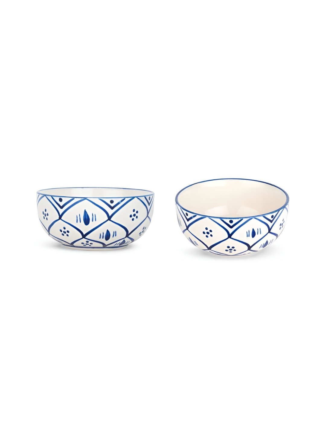 

USHA SHRIRAM White & Blue 2 Pieces Printed Ceramic Glossy Bowls