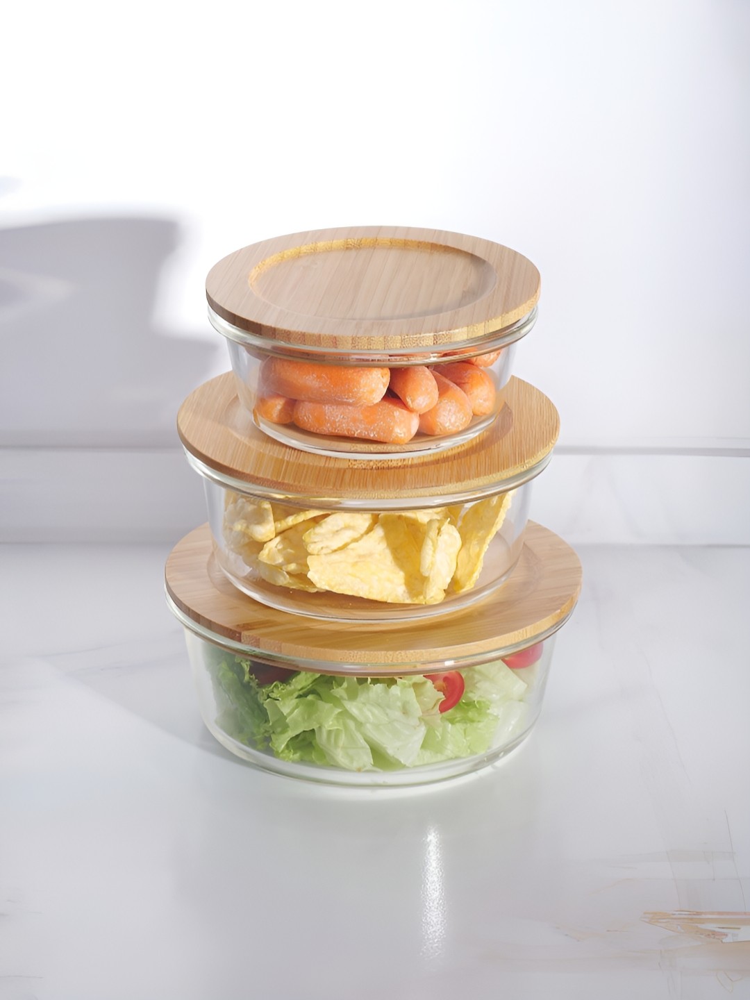 

USHA SHRIRAM Transparent 3 Pcs Glass Dishwasher and Microwave Safe Food Container