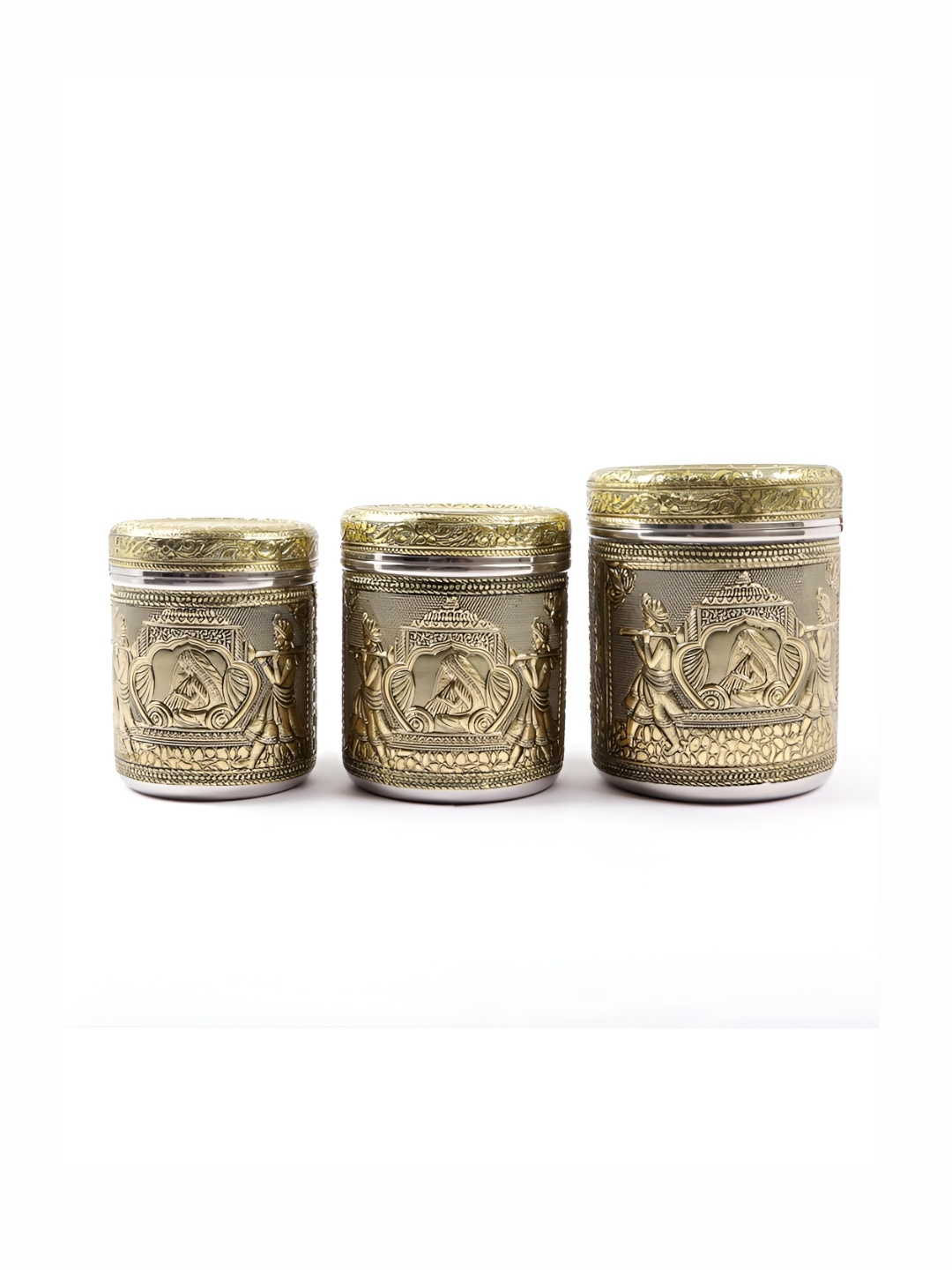 

USHA SHRIRAM Gold-Toned 3 Pcs Stainless Steel Dishwasher Safe Storage Boxs
