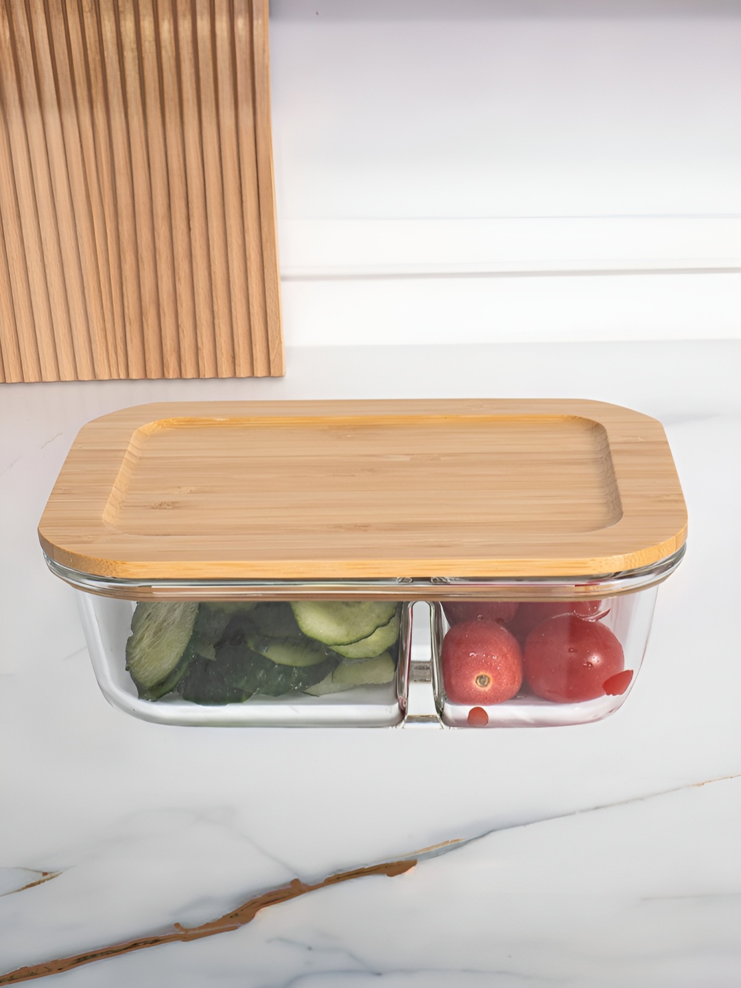 

USHA SHRIRAM Transparent & Brown Glass Dishwasher and Microwave Safe Tiffin Box 1 L