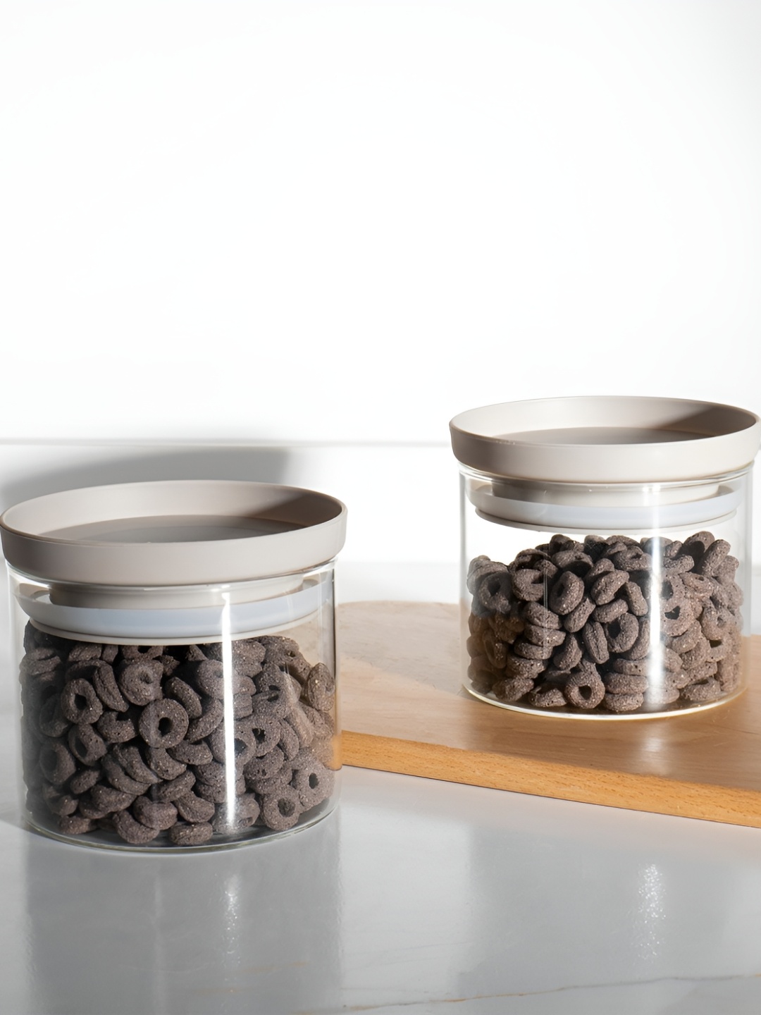 

USHA SHRIRAM Transparent & Grey 2 Pieces Glass Dishwasher Safe Food Conatiner 450 ml Each