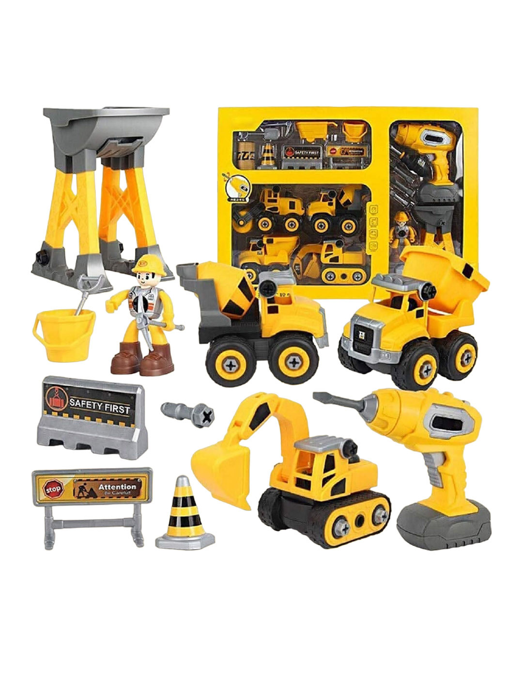 

ADKD Kids 14 Pieces Activity Construction Truck Vehicle, Yellow