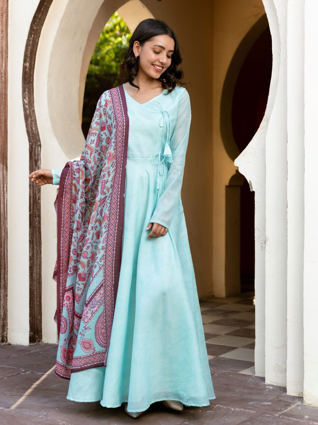 

Vinya Cotton Maxi Dress With Dupatta, Blue