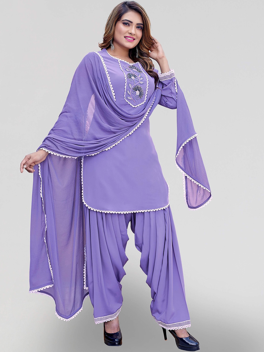 

PYARI - A style for every story Yoke Design Embellished Kurta With Patiala & Dupatta, Purple