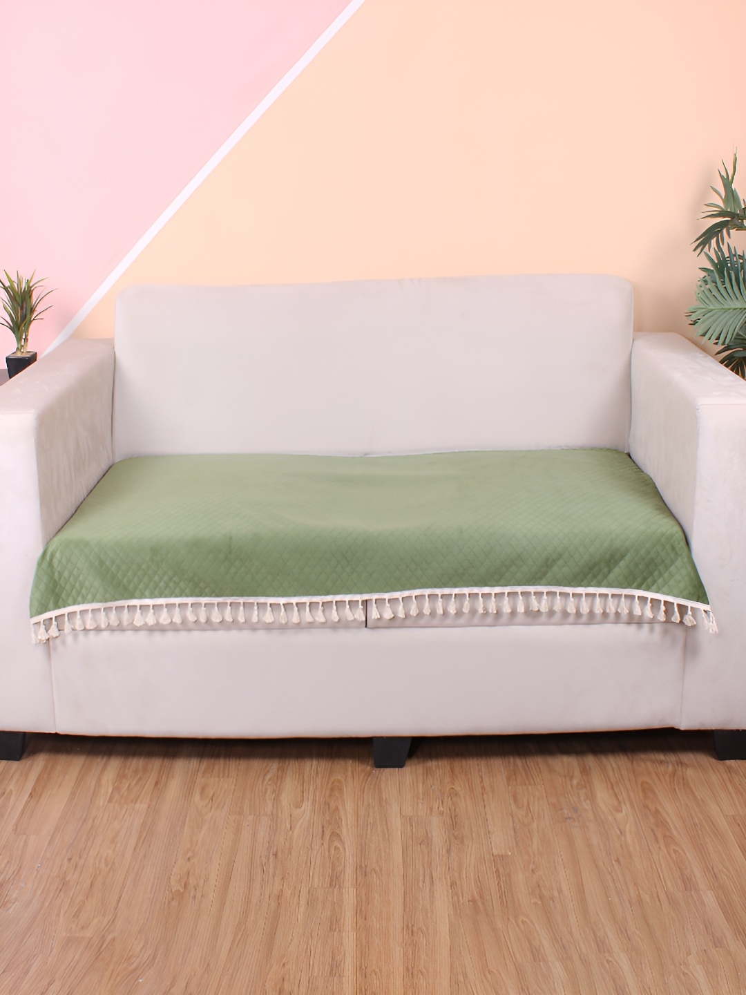 

STITCHNEST Olive Green & Beige Self Design 2 Seater Sofa Cover