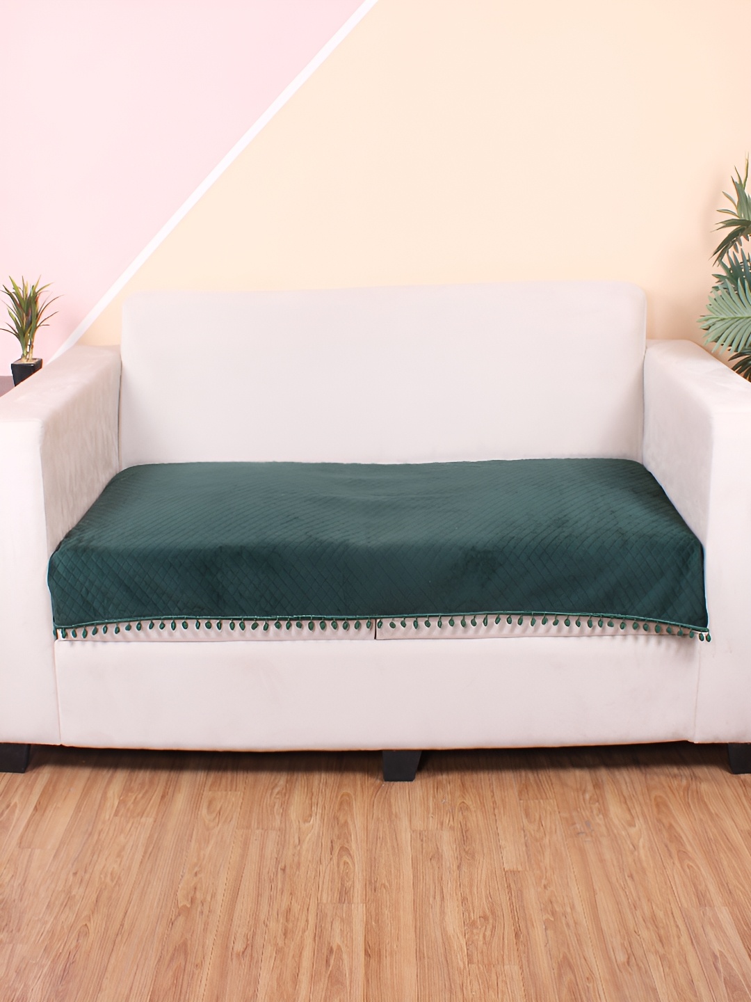

STITCHNEST Green & Beige Self Design 2 Seater Sofa Cover