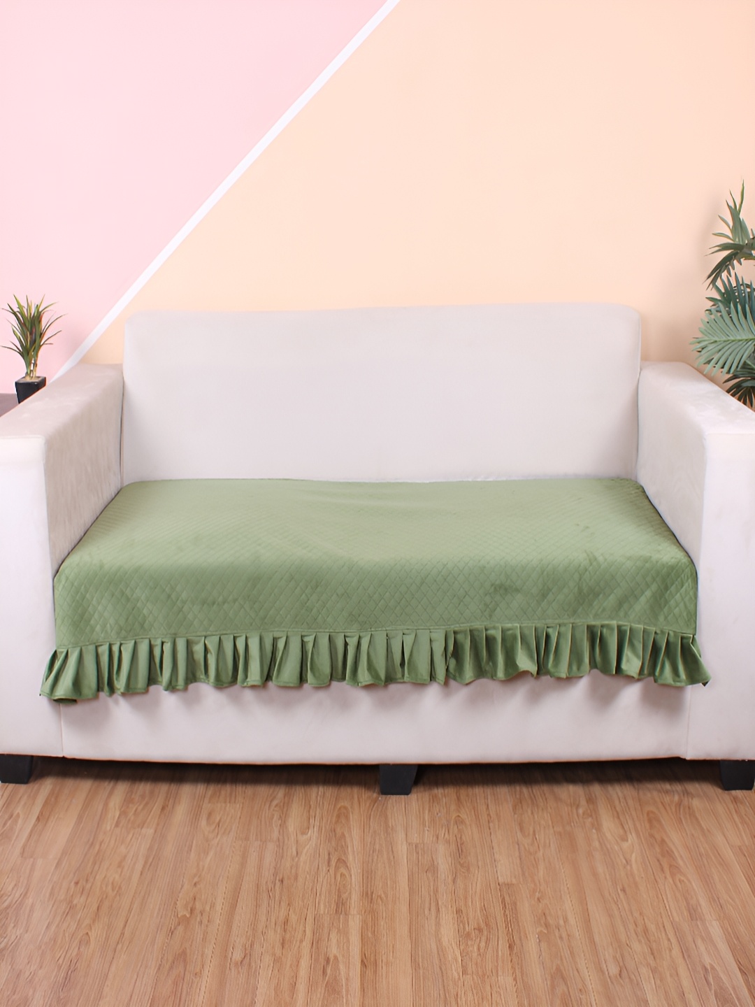 

STITCHNEST Olive Green Self Design 1 Seater Sofa Cover