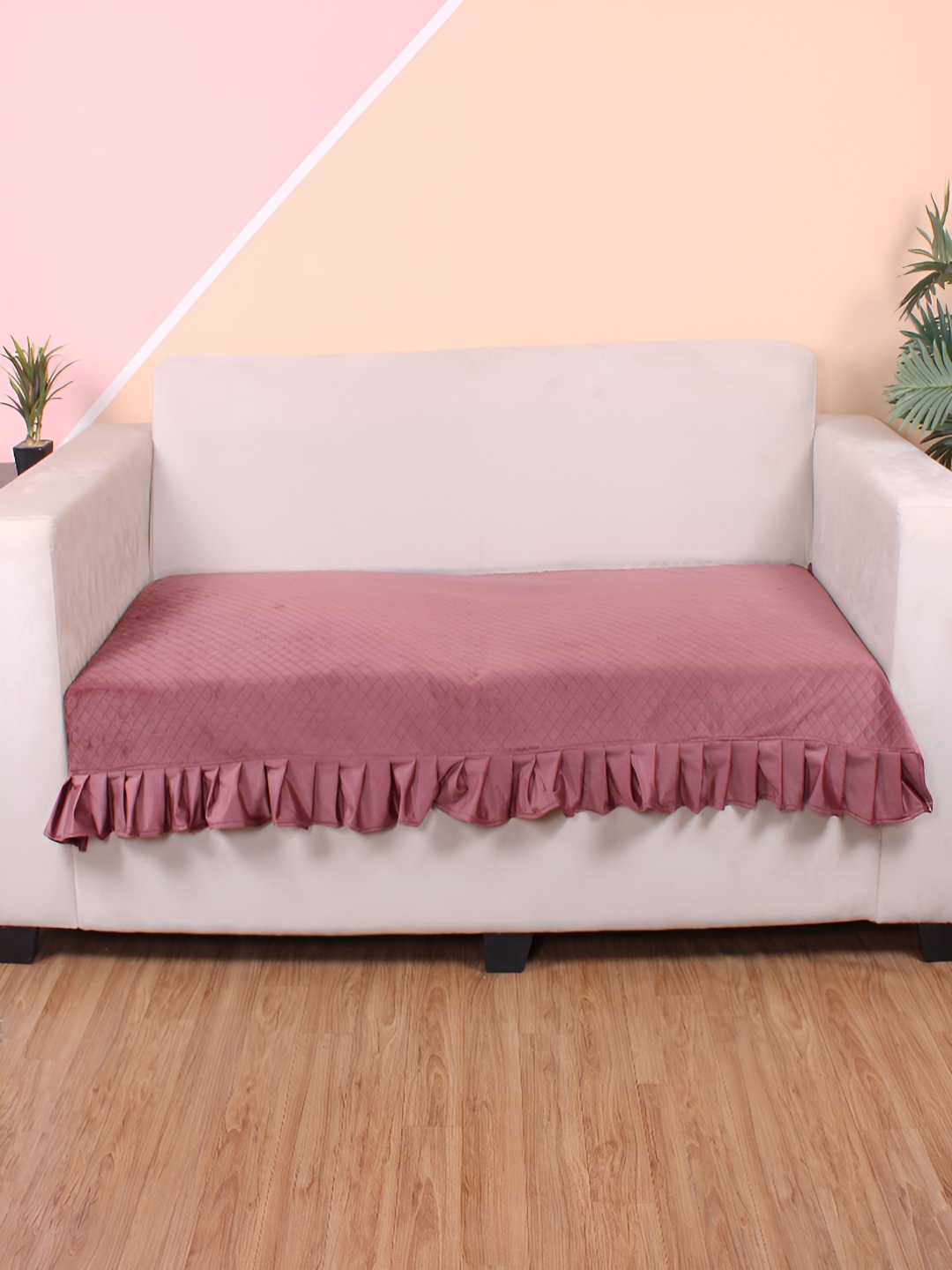 

STITCHNEST Peach Self Design 1 Seater Sofa Cover