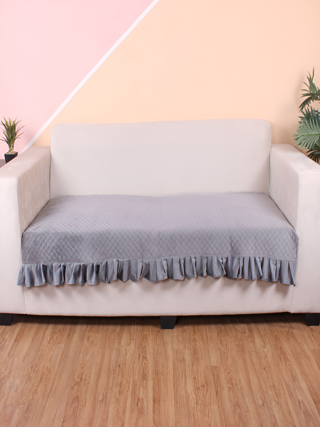 

STITCHNEST Grey Self Design 3 Seater Sofa Cover