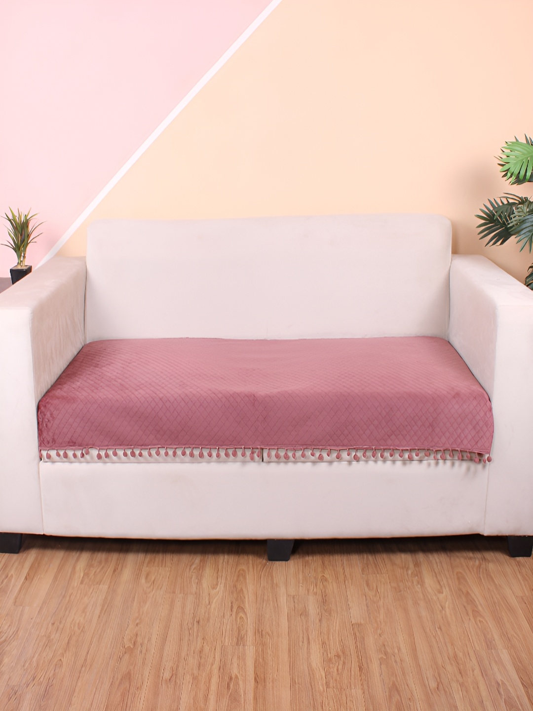 

STITCHNEST Peach & Beige Self Design 2 Seater Sofa Cover