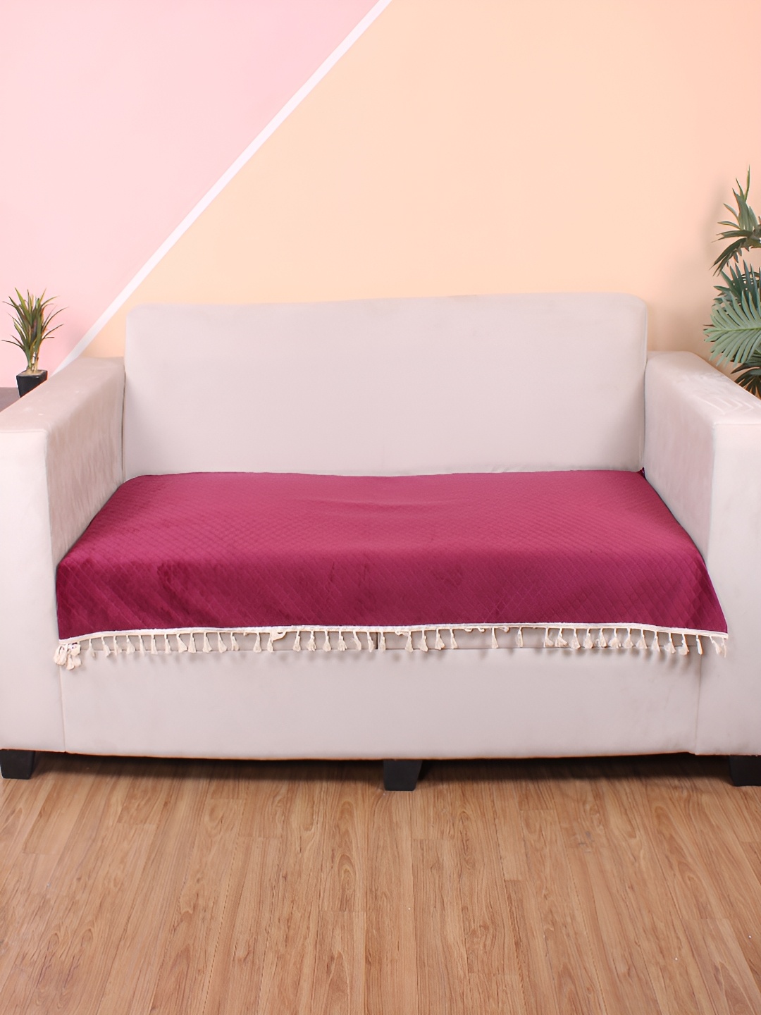 

STITCHNEST Maroon & Beige Self Design 3 Seater Sofa Cover