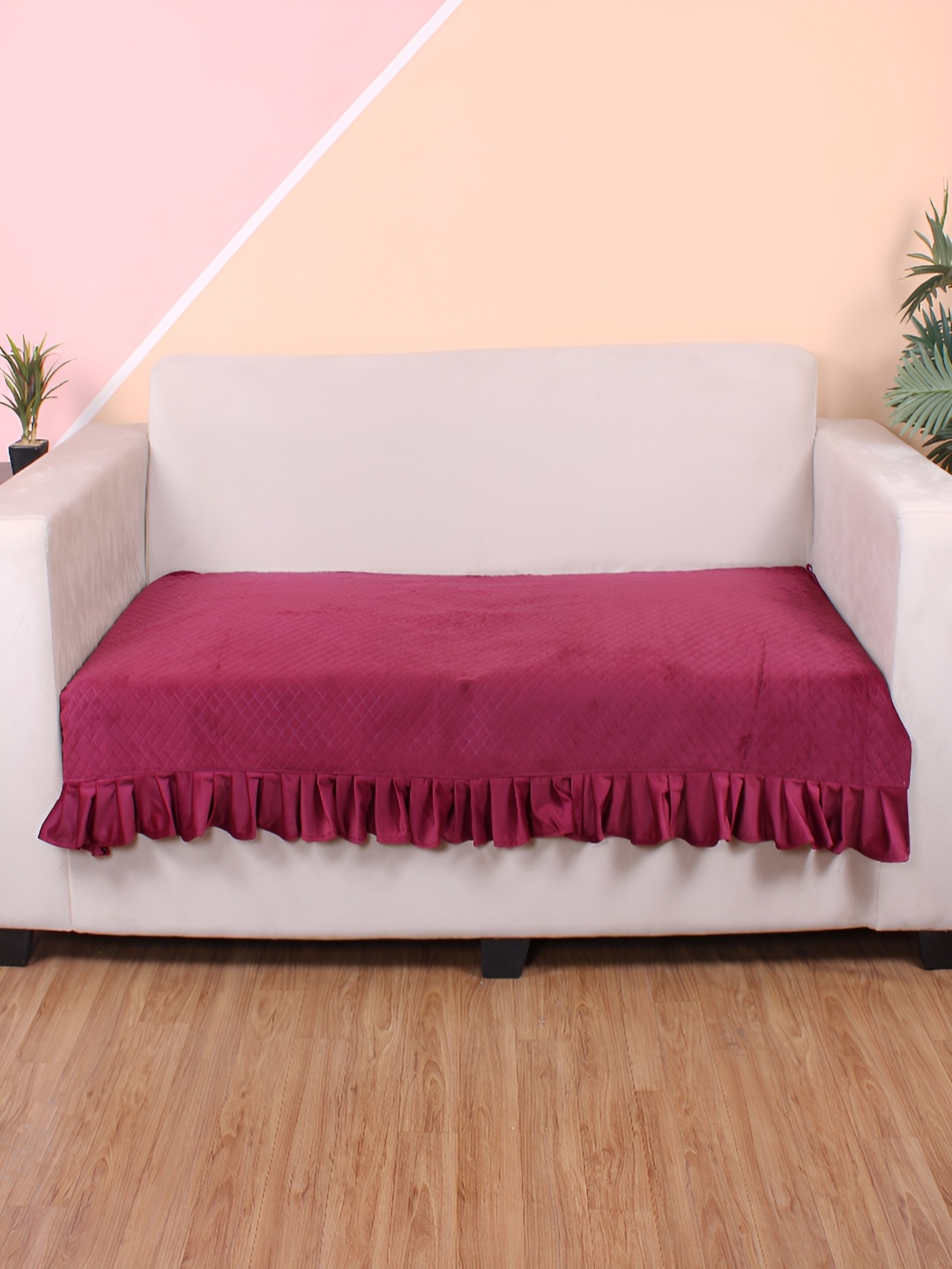 

STITCHNEST Maroon Self Design 1 Seater Sofa Cover