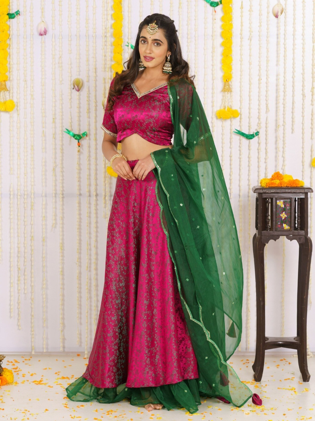 

Vinya Printed Ready to Wear Lehenga & Blouse With Dupatta, Magenta
