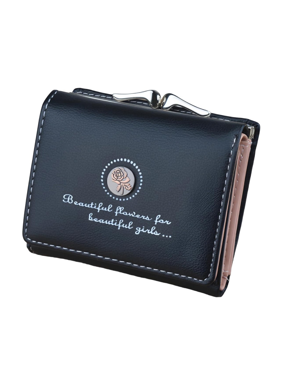

SYGA Women Typography Printed Leather Two Fold Wallet, Black