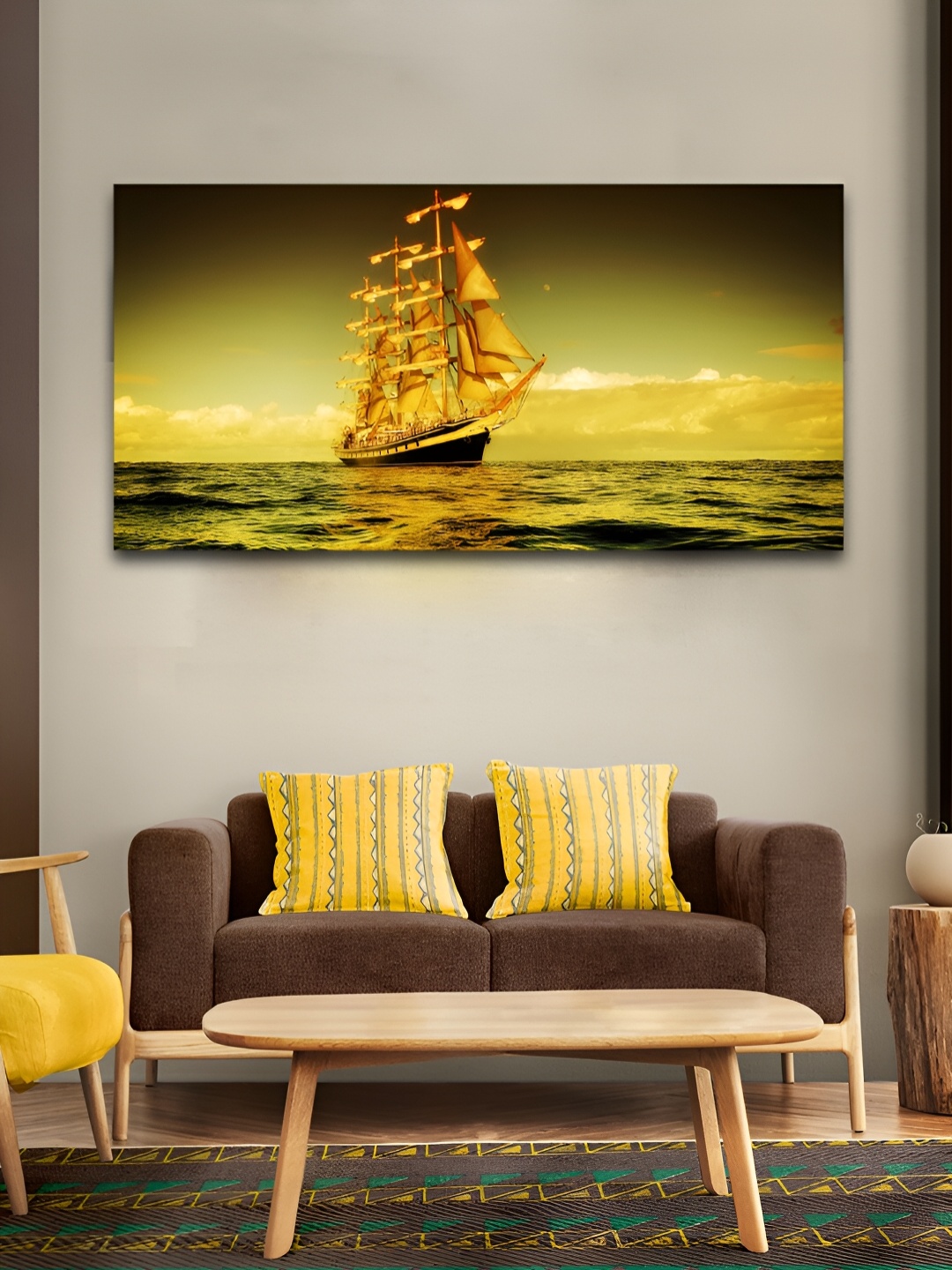 

VibeCrafts Green & Yellow Canvas Painting Wall Art