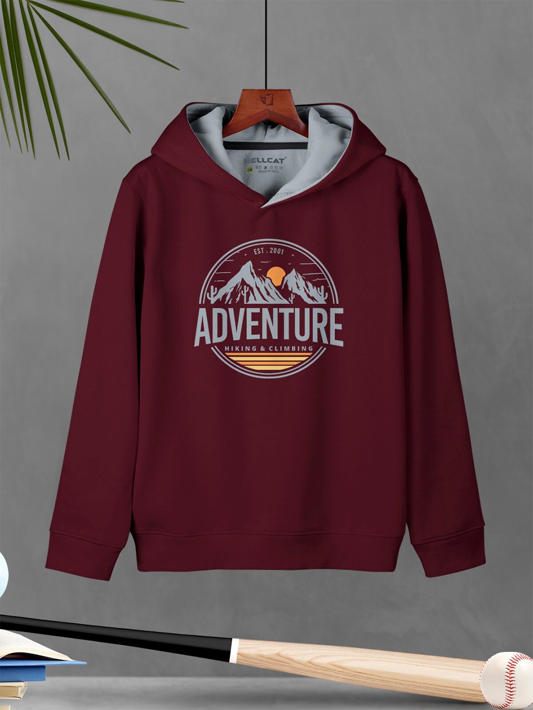 

HELLCAT Boys Graphic Printed Hooded Pullover, Maroon