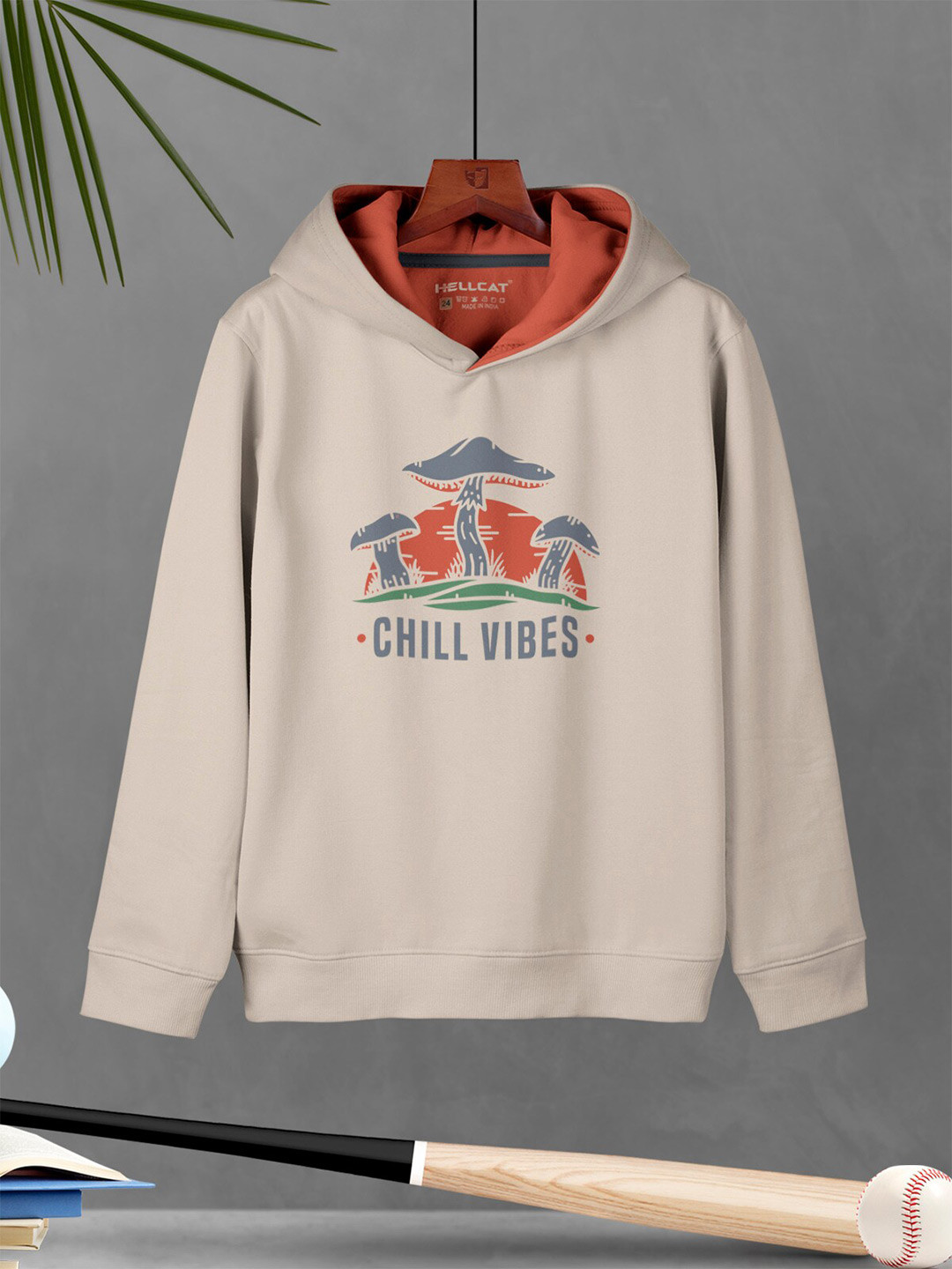 

HELLCAT Boys Graphic Printed Hooded Cotton Sweatshirt, Beige