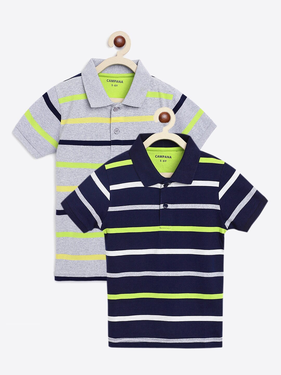 

Campana Boys 2 Striped Polo Collar Pure Cotton T-shirt, Navy blue