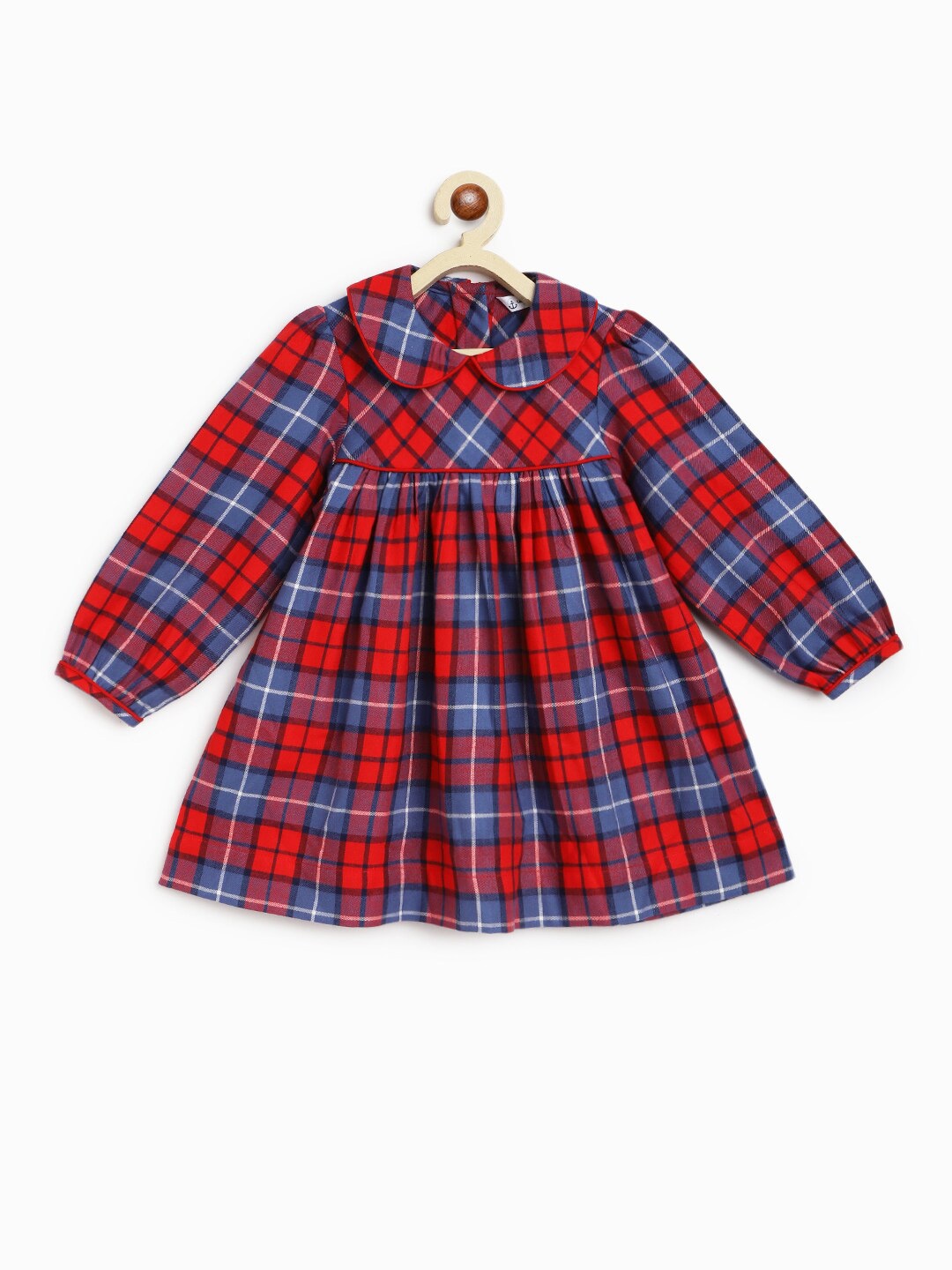 

Campana Girls Checked Peter Pan Collar Cotton A-Line Dress, Red