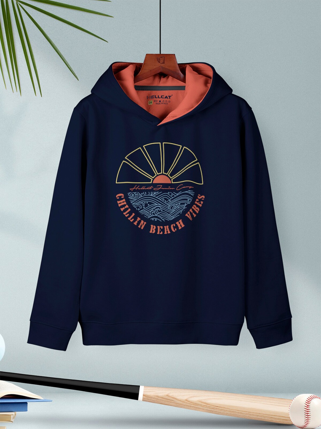 

HELLCAT Boys Graphic Printed Hooded Cotton Pullover Sweatshirt, Navy blue