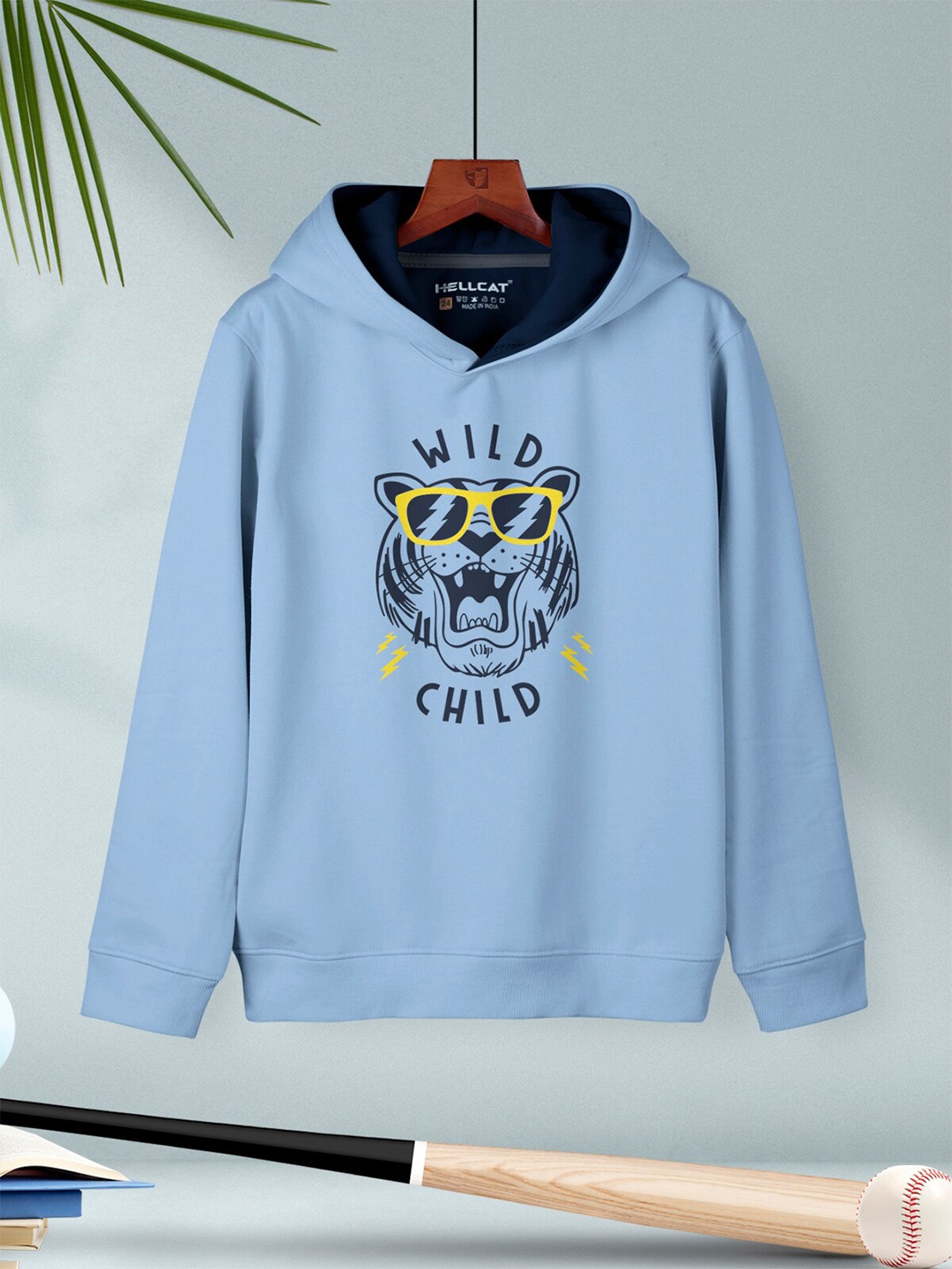 

HELLCAT Boys Graphic Printed Hooded Cotton Pullover Sweatshirt, Blue