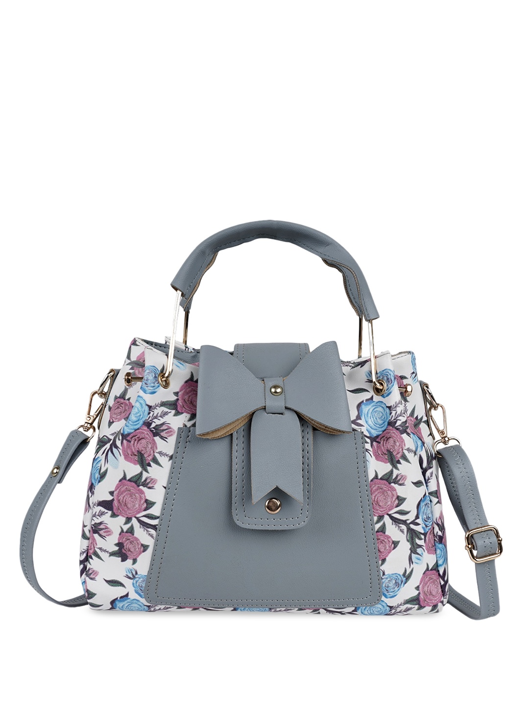 

SHINING STAR Floral Printed Structured Satchel Handbag, Grey