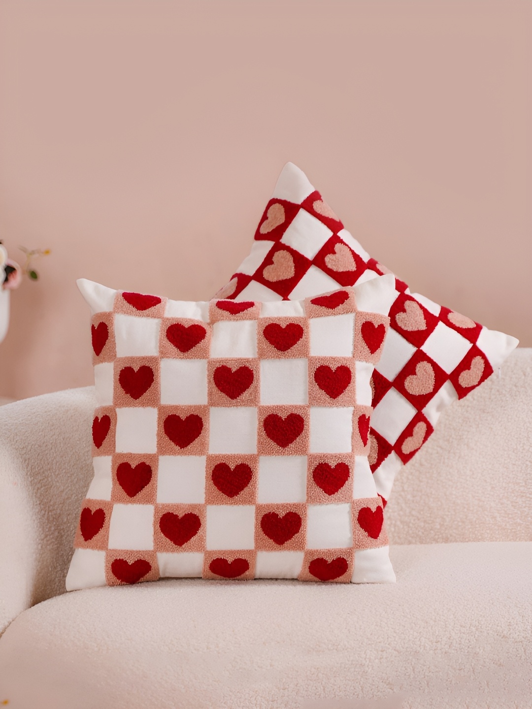 

Nestasia Red & White 2 Pieces Embellished Square Cushion Covers