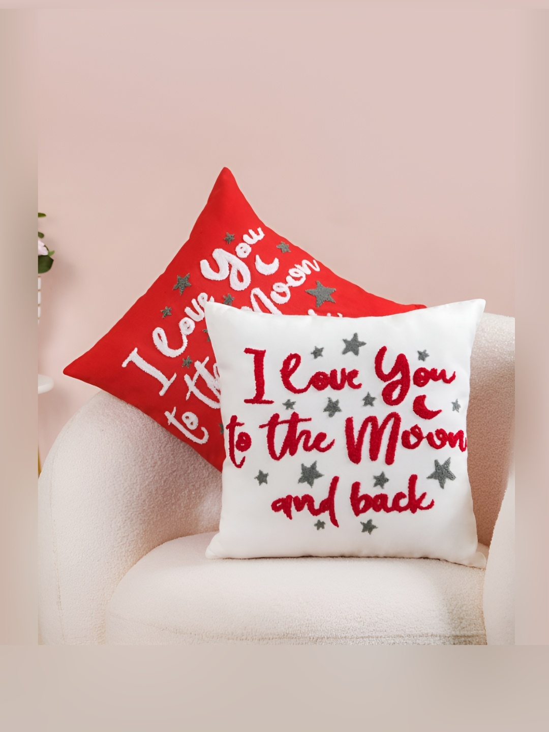 

Nestasia Red & White 2 Pieces Embellished Square Cushion Covers