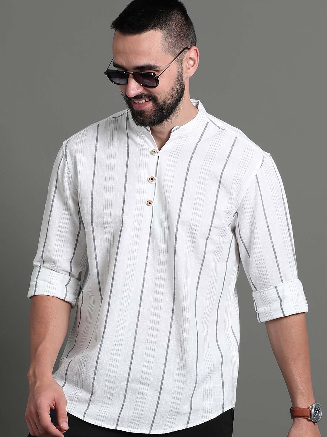 

HERE&NOW Striped Cotton Kurta, White