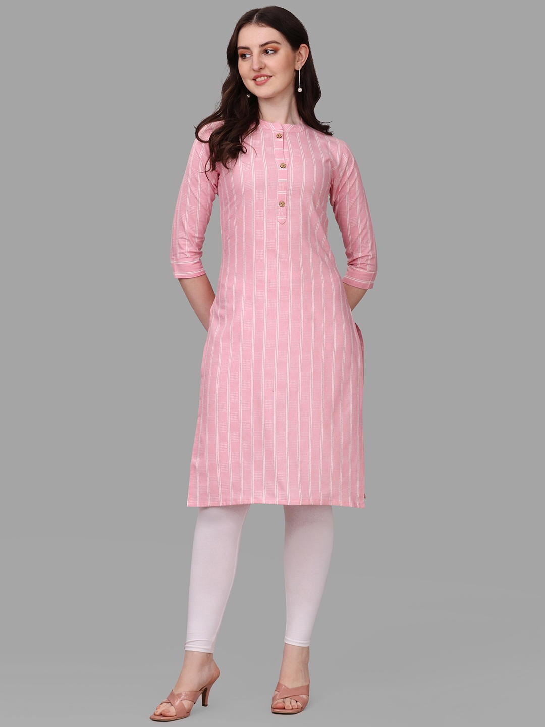 

WILNERCROWN Striped Straight Kurta, Pink