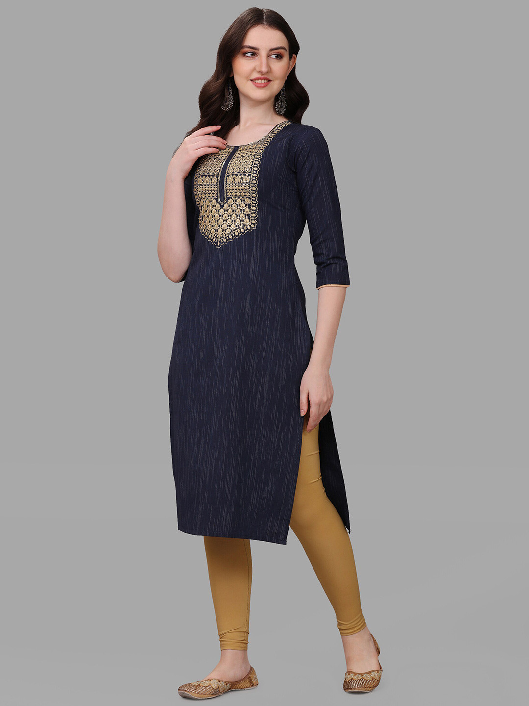 

WILNERCROWN Embroidered Straight Kurta, Navy blue