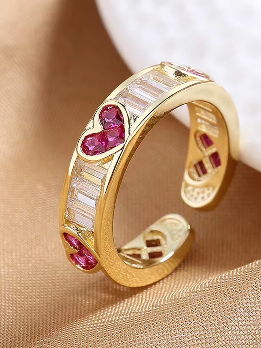 

MYKI Gold-Plated CZ-Stones Studded Adjustable Finger Ring