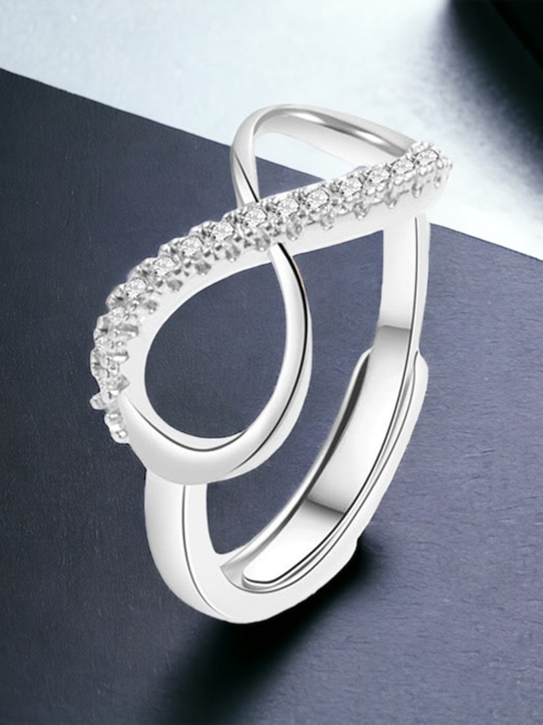 

MYKI Silver-Plated Cubic Zirconia-Stones Studded Infinity Design Adjustable Finger Ring