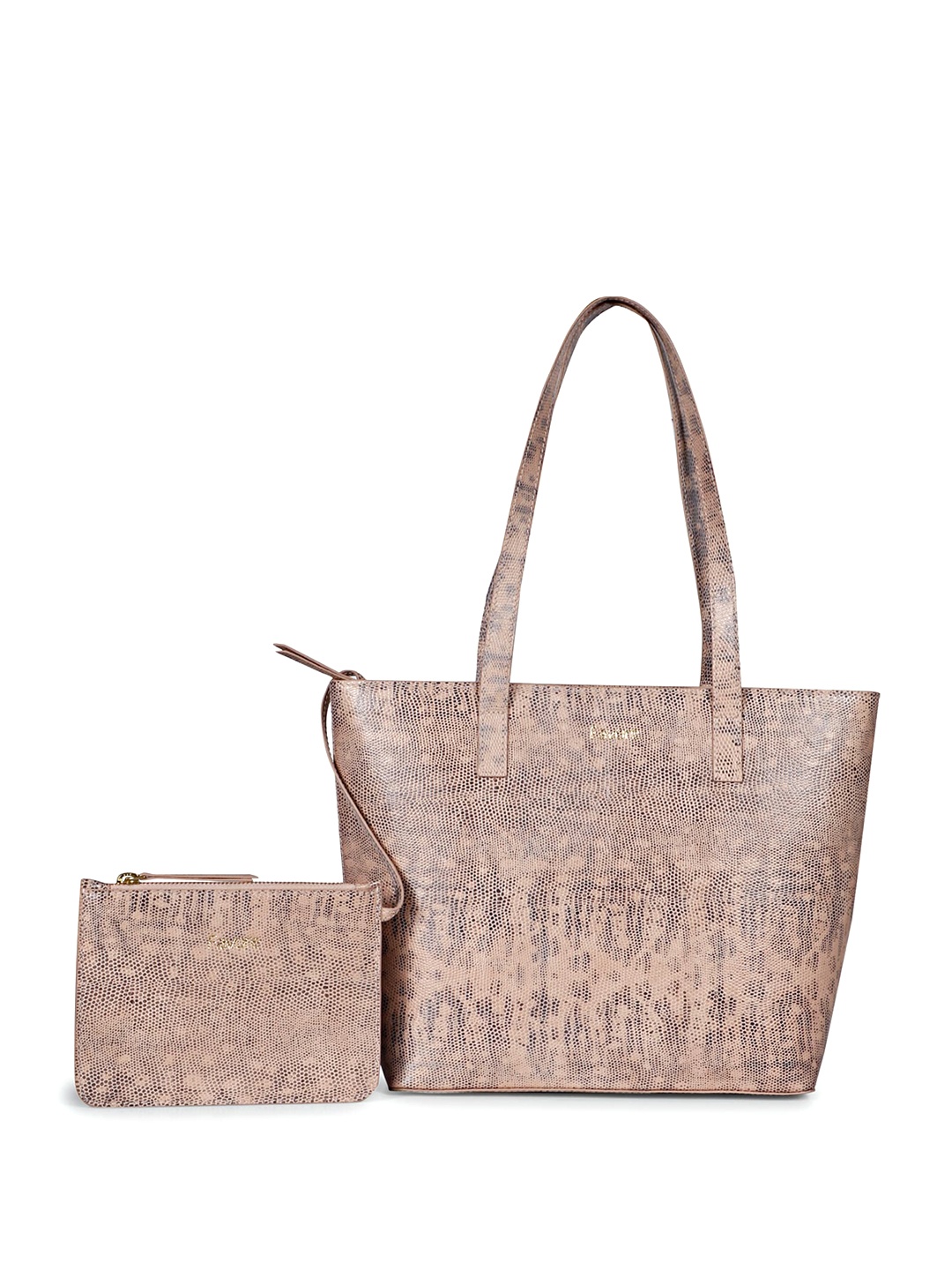 

Favore Textured Leather Structured Shoulder Bag with Pouch, Peach