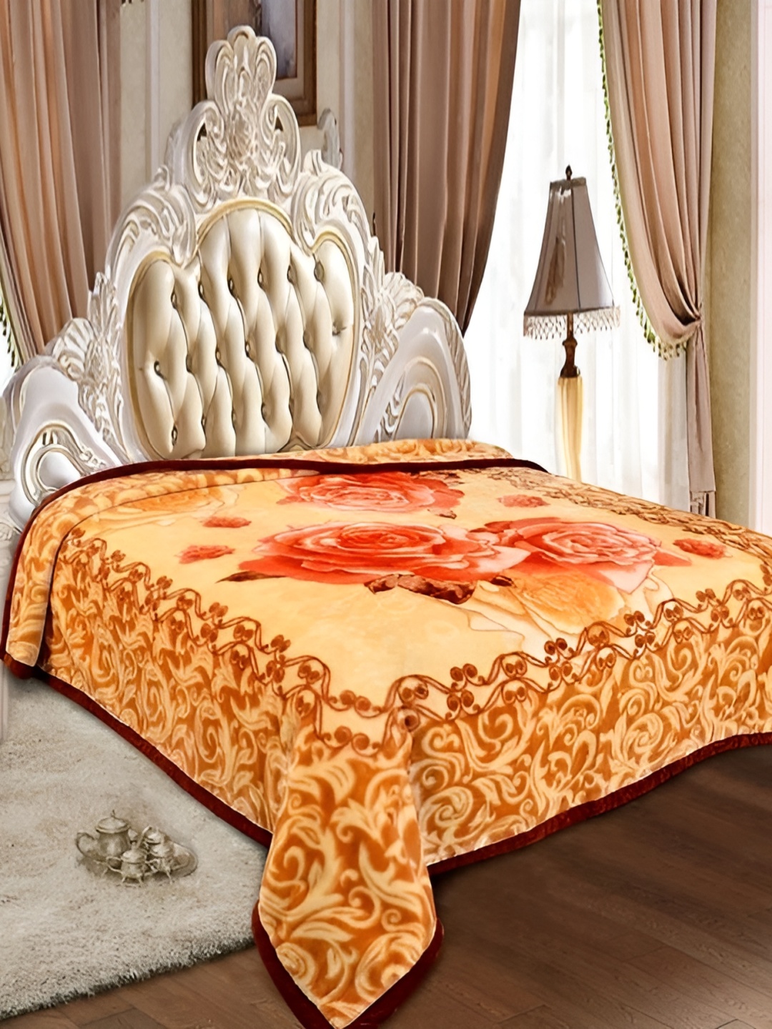 

Signature Beige & Red Floral Heavy Winter 350 GSM Double Bed Blanket