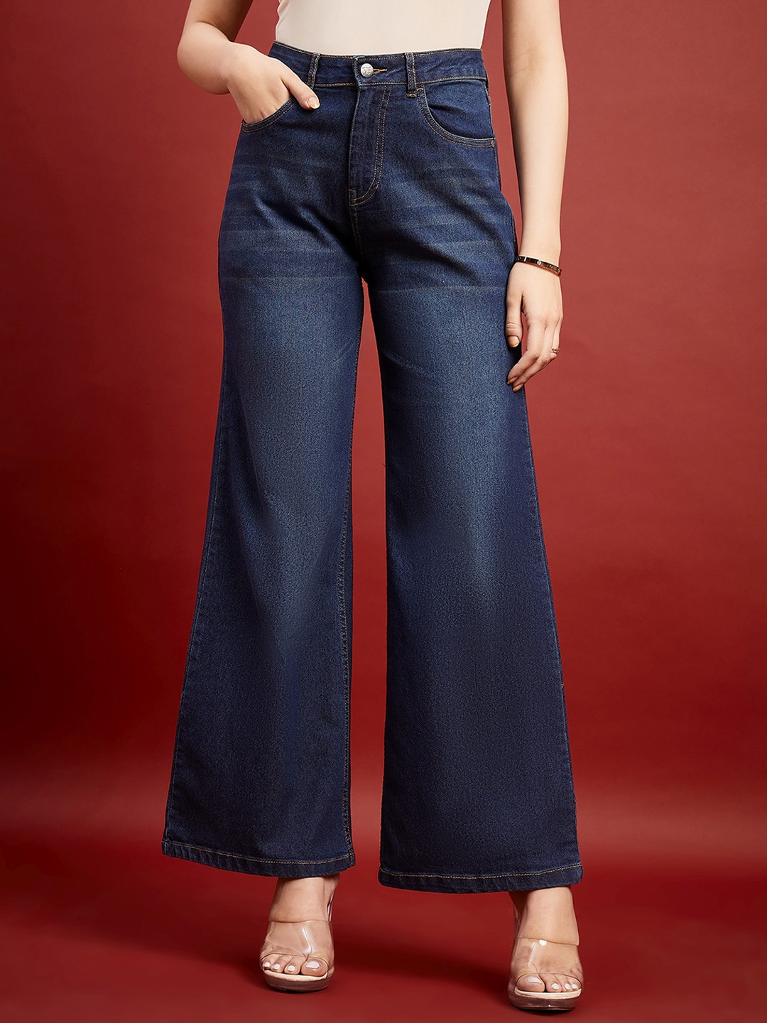 

all about you Women Comfort Wide Leg High-Rise Light Fade Stretchable Jeans, Blue