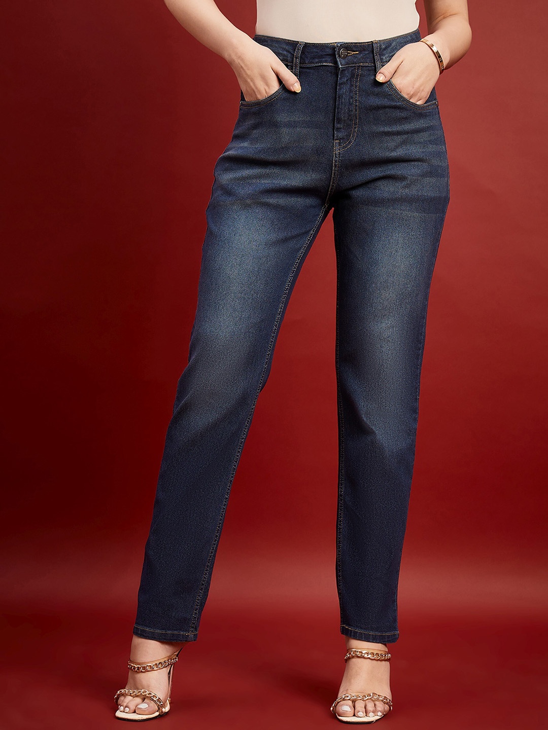 

all about you Women Comfort Relaxed Fit High-Rise Light Fade Stretchable Jeans, Blue