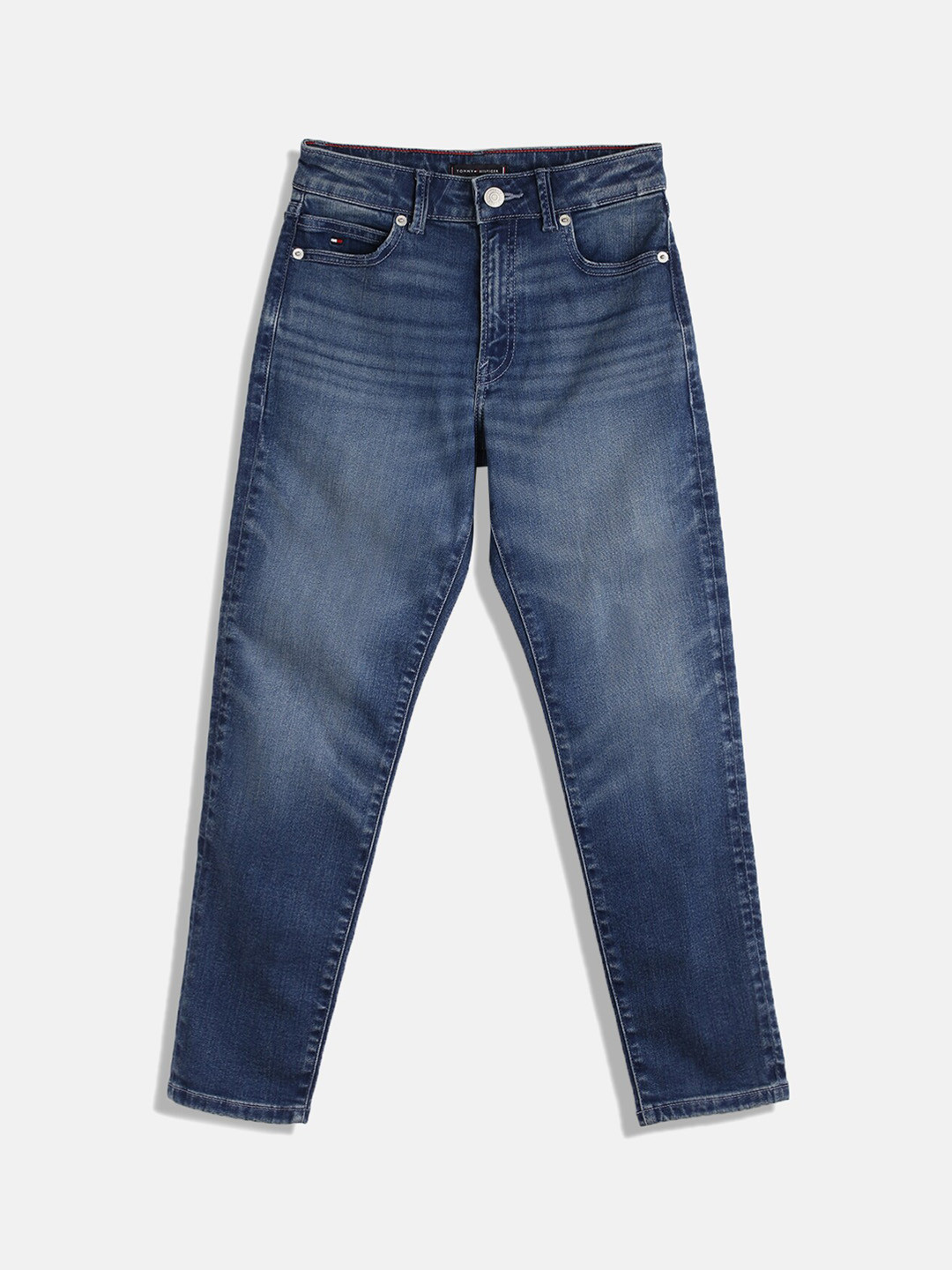 

Tommy Hilfiger Boys Straight Fit Whiskers & Chevrons Stretchable Jeans, Blue