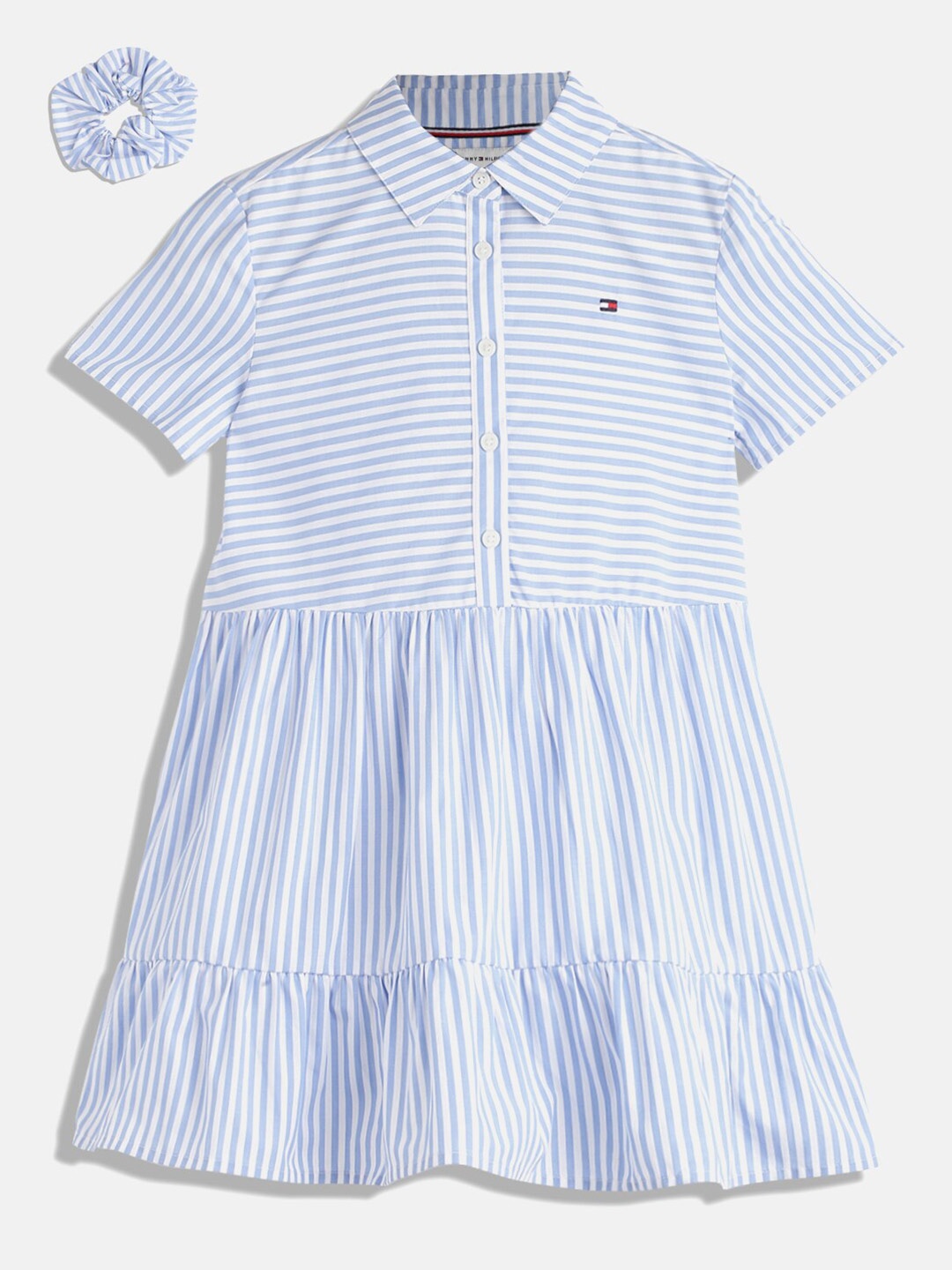 

Tommy Hilfiger Girls Striped A-Line Organic Cotton Dress, Blue