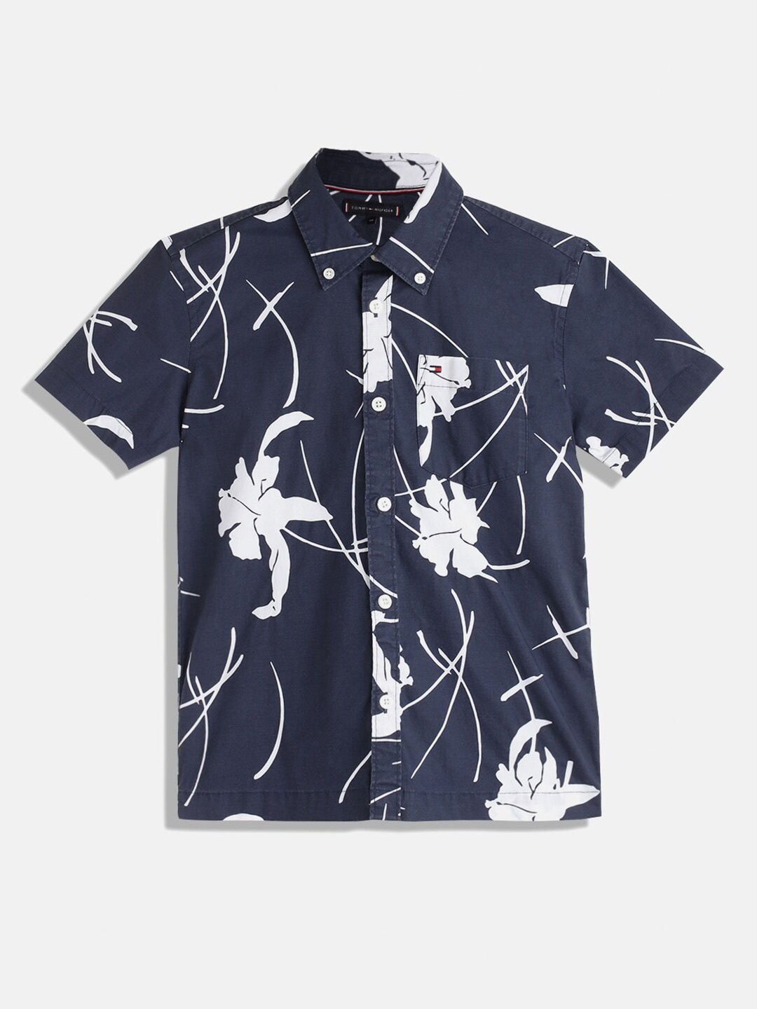 

Tommy Hilfiger Boys Floral Printed Button-Down Collar Casual Shirt, Blue