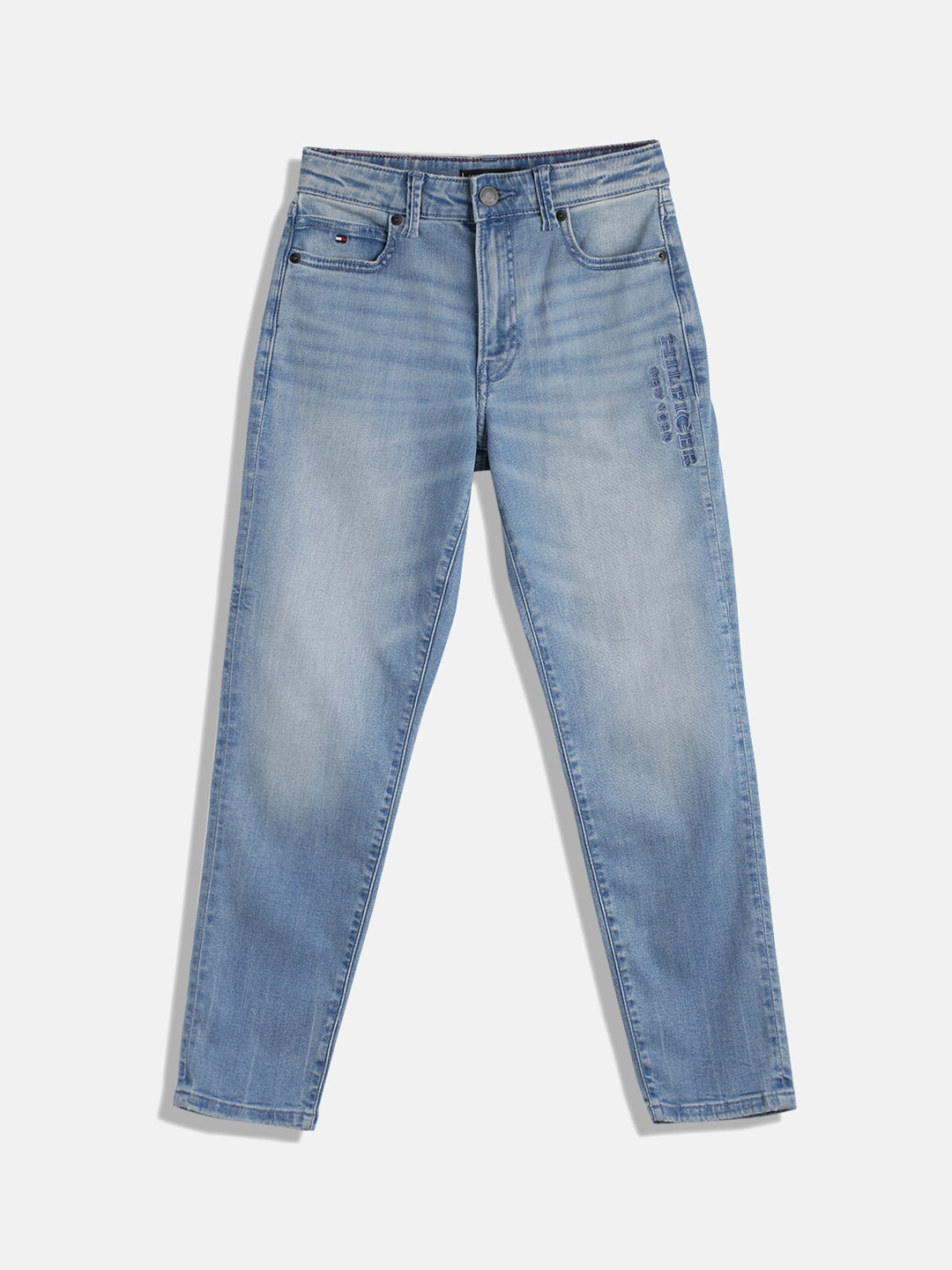 

Tommy Hilfiger Boys Straight Fit Clean Look Heavy Fade Stretchable Jeans, Blue