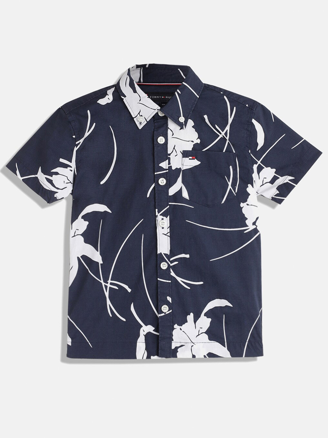 

Tommy Hilfiger Boys Floral Printed Button-Down Collar Casual Shirt, Navy blue
