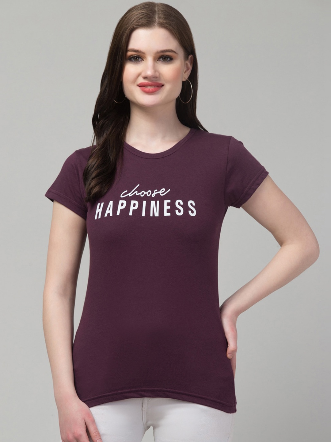 

Trend Level Typography Printed Pure Cotton T-shirt, Burgundy