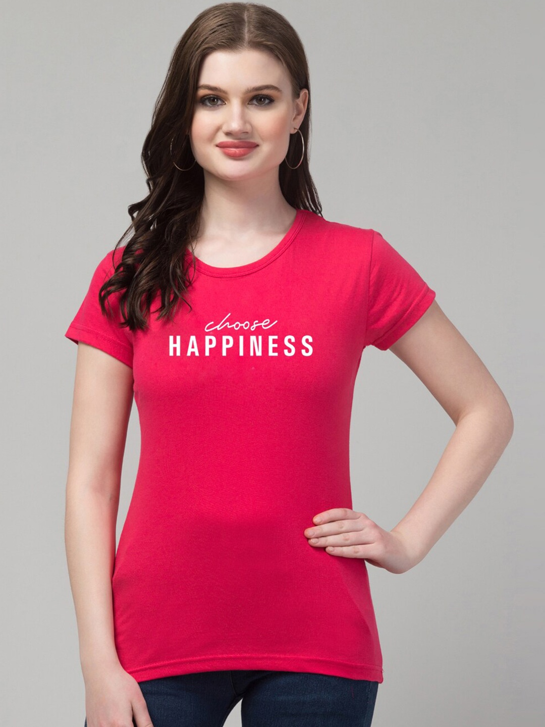Trend Level Typography Printed Pure Cotton T-shirt, Magenta