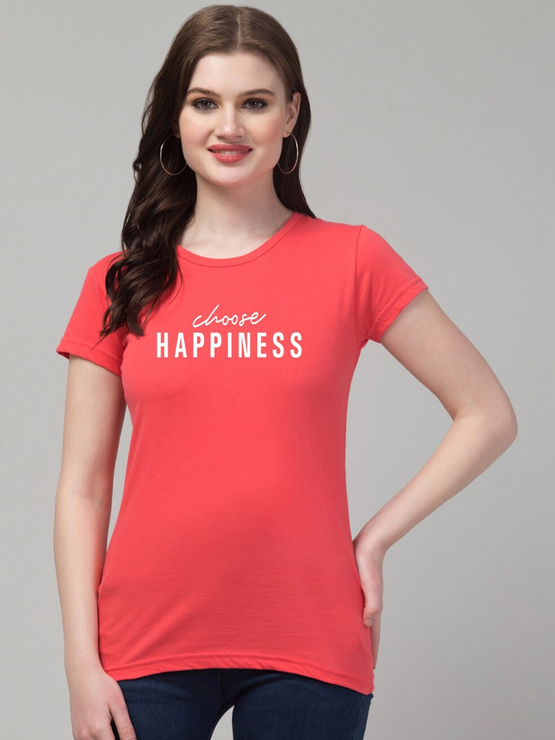 

Trend Level Typography Printed Pure Cotton T-shirt, Peach