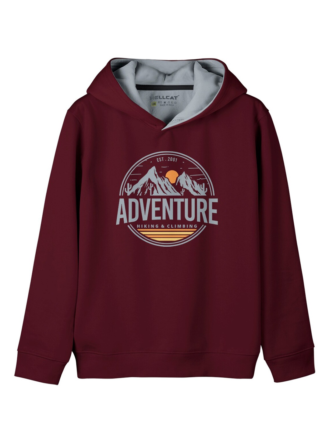 HELLCAT Girls Typography Printed Hooded Cotton Pullover Sweatshirt, Maroon