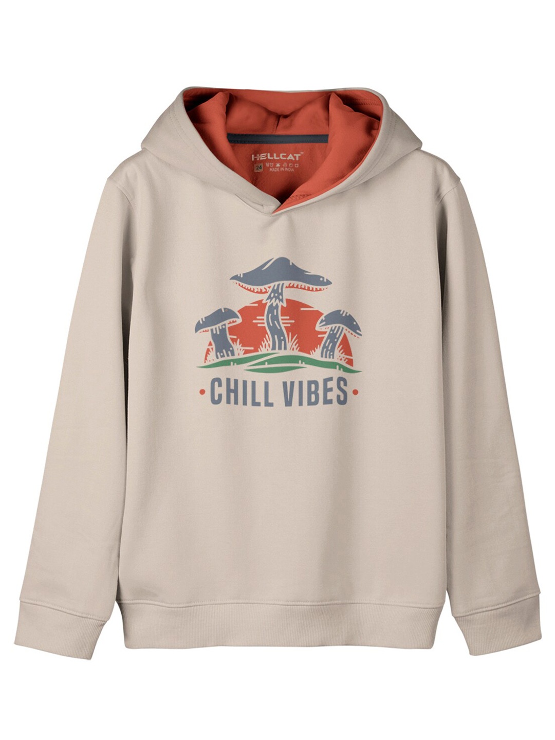 

HELLCAT Girls Typography Printed Cotton Hooded Sweatshirt, Beige