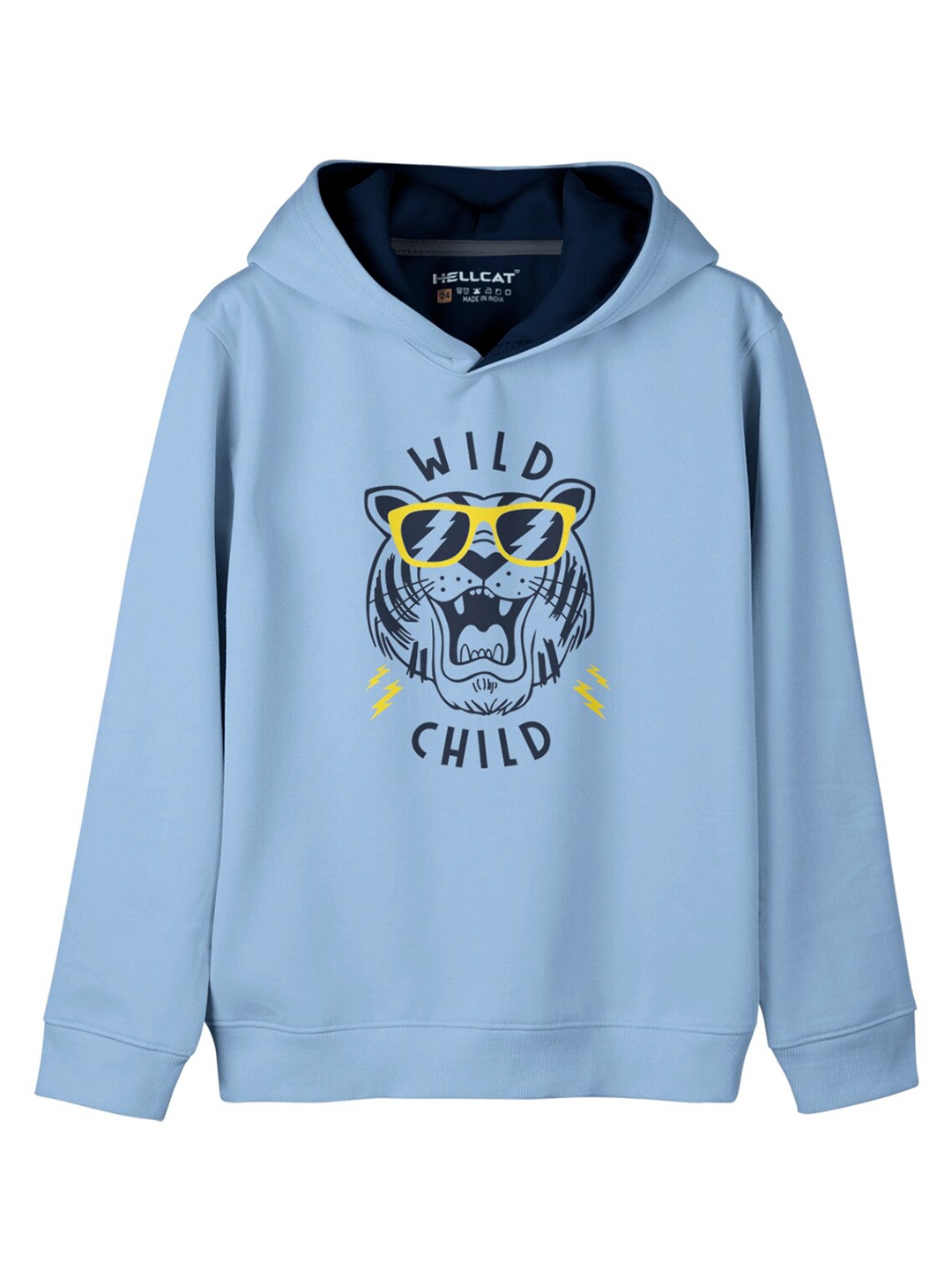 

HELLCAT Girls Graphic Printed Hooded Cotton Pullover Sweatshirt, Blue