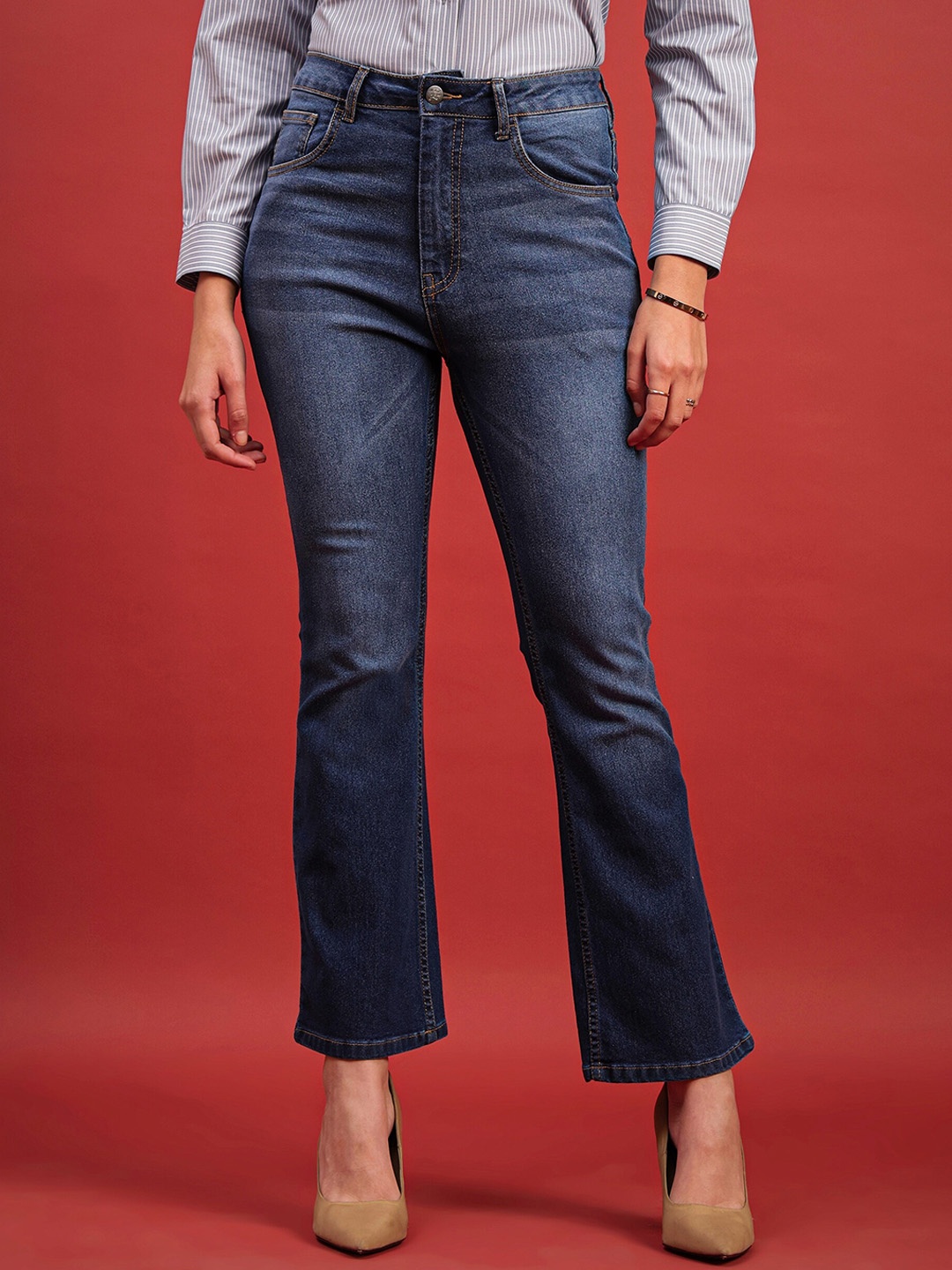 

all about you Women Comfort Bootcut High-Rise Clean Look Light Fade Stretchable Jeans, Blue